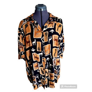 Baronesa by Barbara Green animal print woman's button up blouse, 14